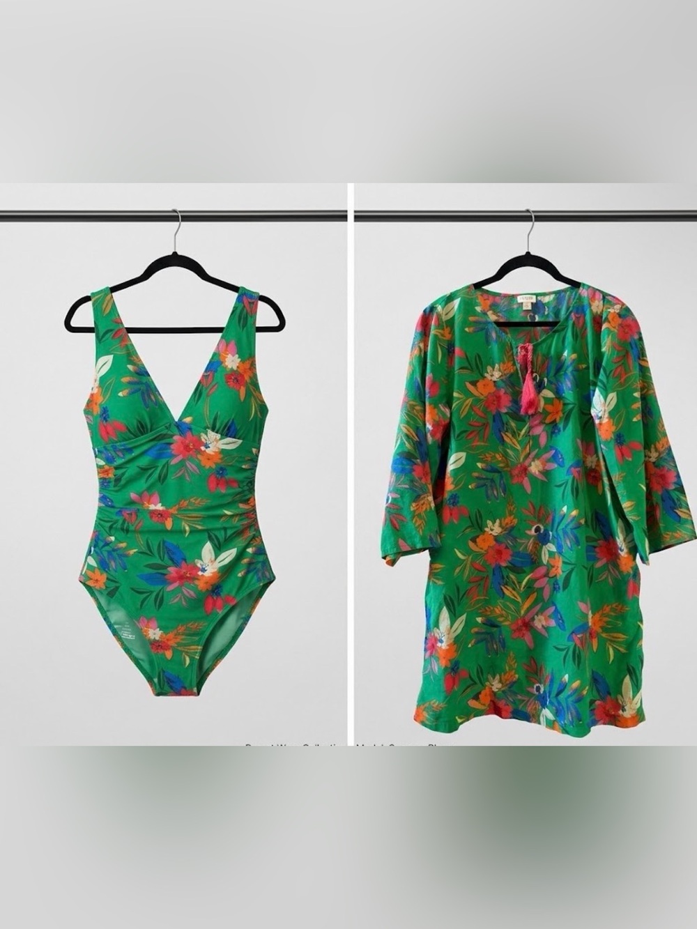 J.Crew Bright Clover Tropical Floral Coverup Tunic & Matching Swimsuit Set-Large